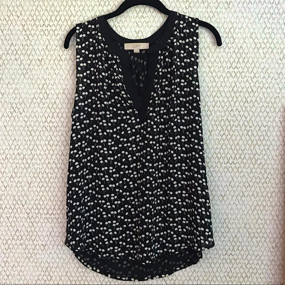 B&W Cherry Print Sleeveless Swing Blouse